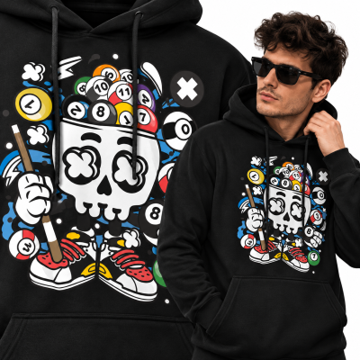 BLUZA Z KAPTUREM  ANIMOWANA   BILIARD SKULL